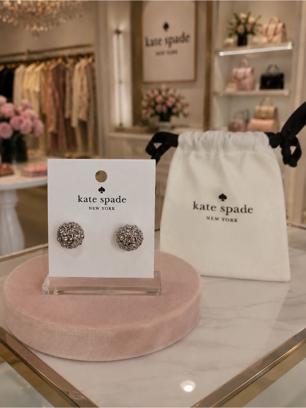Kate Spade New York Crystal Ball Pave Stud Earrings with Dust Bag